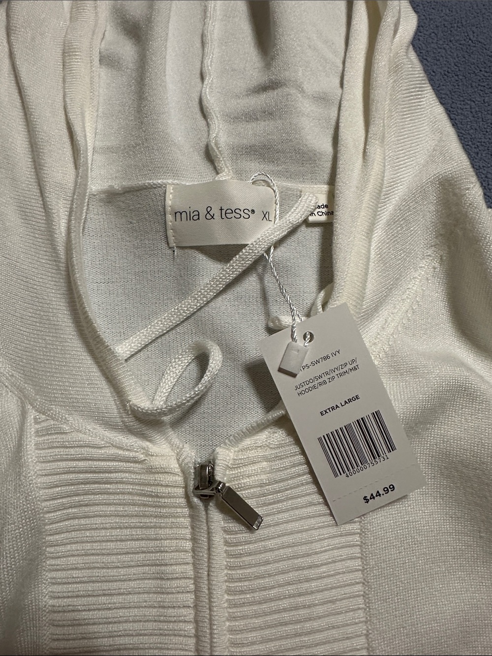 mia & tess White Zip-Up Hoodie Cardigan